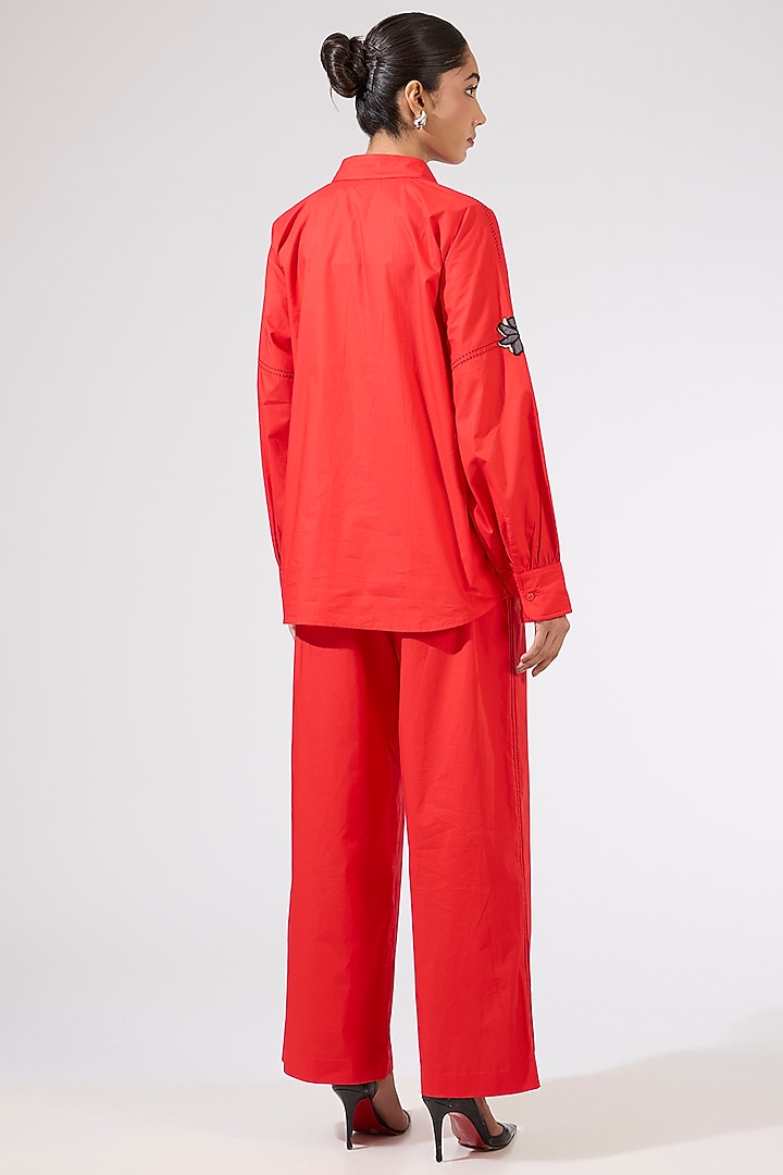 Red Cotton Embellished Co-Ord Set by Kanika Goyal at Pernia's Pop Up Shop