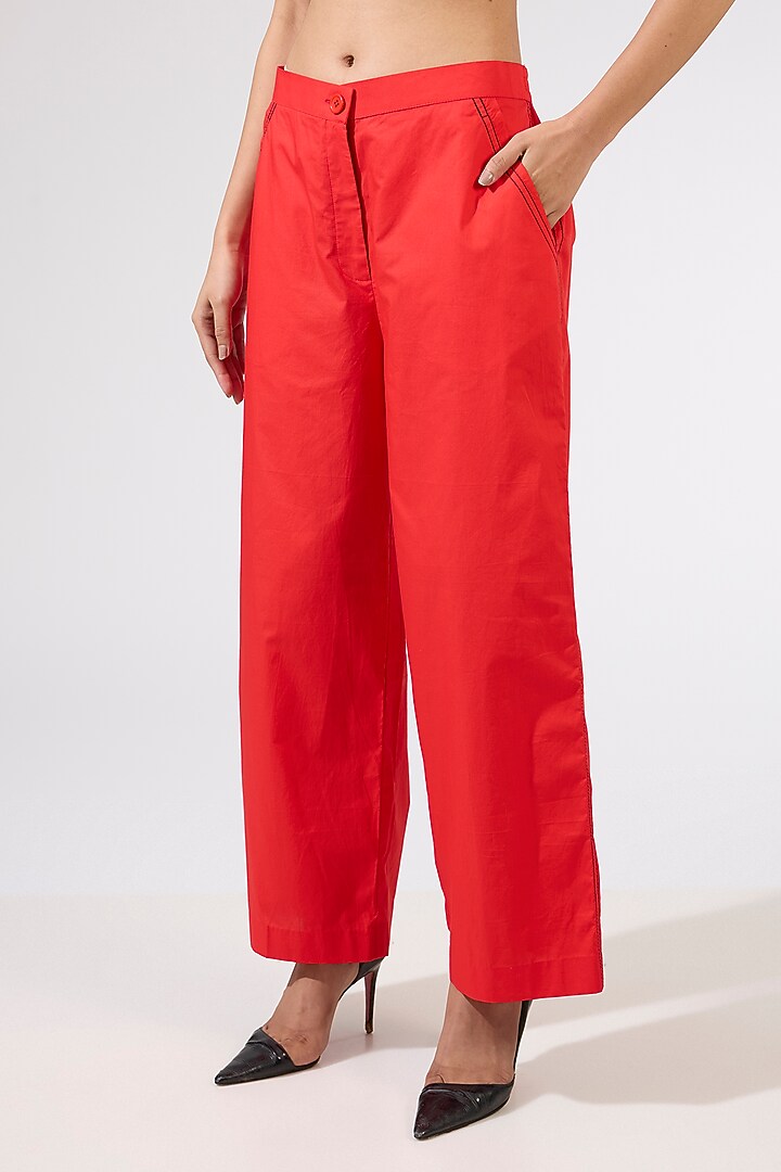 Red Cotton Embellished Co-Ord Set by Kanika Goyal at Pernia's Pop Up Shop