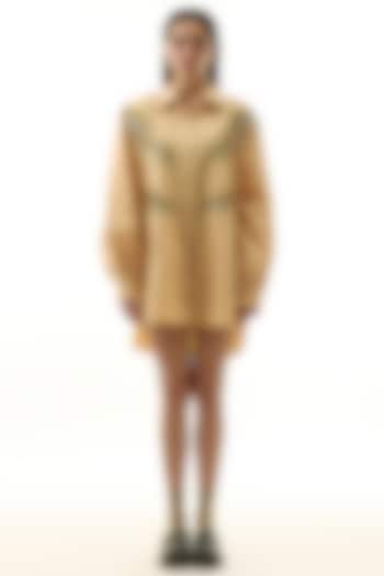 Beige Cotton Embellished Shirt by Kanika Goyal at Pernia's Pop Up Shop