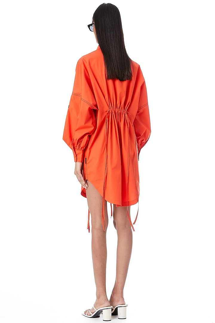 Orange Cotton Hand Embellished Vacation Shirt Dress by Kanika Goyal at Pernia's Pop Up Shop