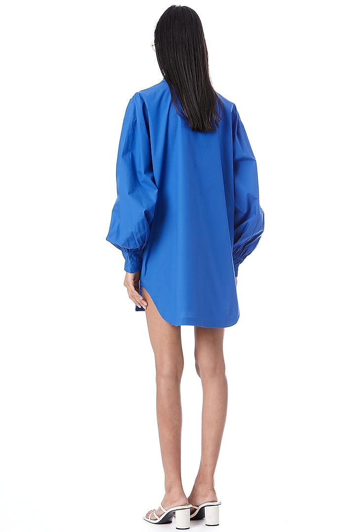 Blue Cotton Embellished Shirt by Kanika Goyal at Pernia's Pop Up Shop