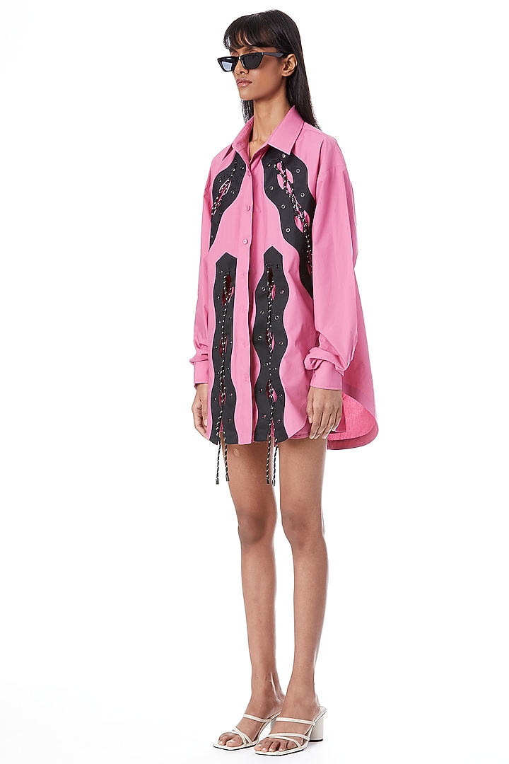 Pink Cotton Oversized Shirt by Kanika Goyal at Pernia's Pop Up Shop