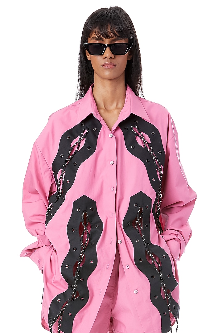 Pink Cotton Oversized Shirt by Kanika Goyal at Pernia's Pop Up Shop