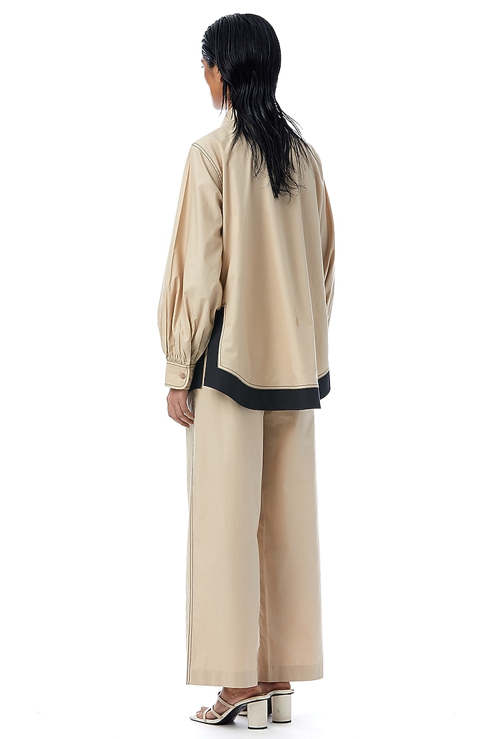 Beige Cotton Embellished Shirt by Kanika Goyal at Pernia's Pop Up Shop