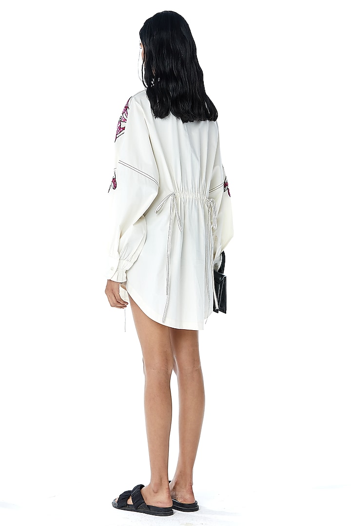 Off-White Cotton Embellished Shirt Mini Vacation Dress by Kanika Goyal at Pernia's Pop Up Shop