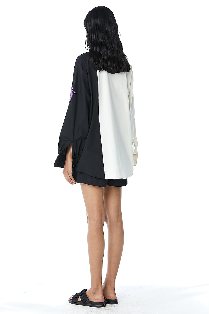 White Cotton Embellished Color-Block Shirt by Kanika Goyal at Pernia's Pop Up Shop