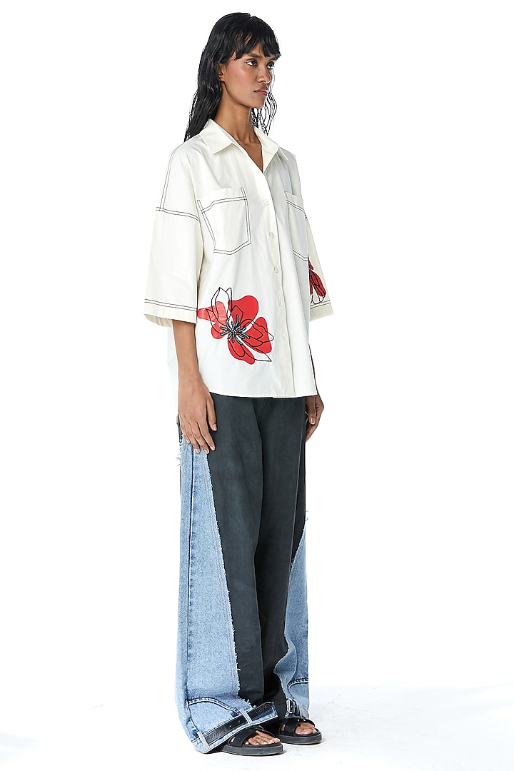 Off-White Cotton Embellished Shirt by Kanika Goyal at Pernia's Pop Up Shop
