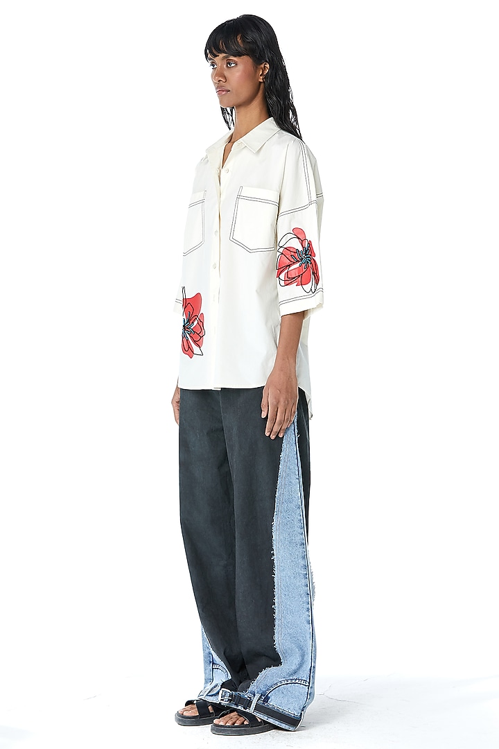 Off-White Cotton Embellished Shirt by Kanika Goyal at Pernia's Pop Up Shop
