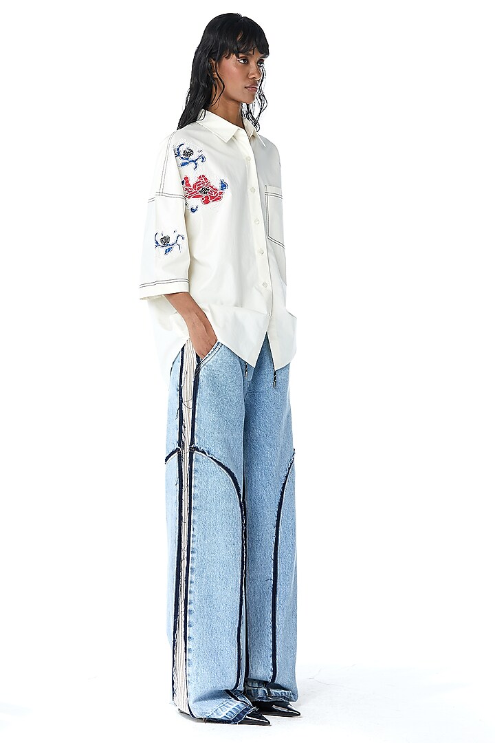 Off-White Cotton Embellished Shirt by Kanika Goyal at Pernia's Pop Up Shop