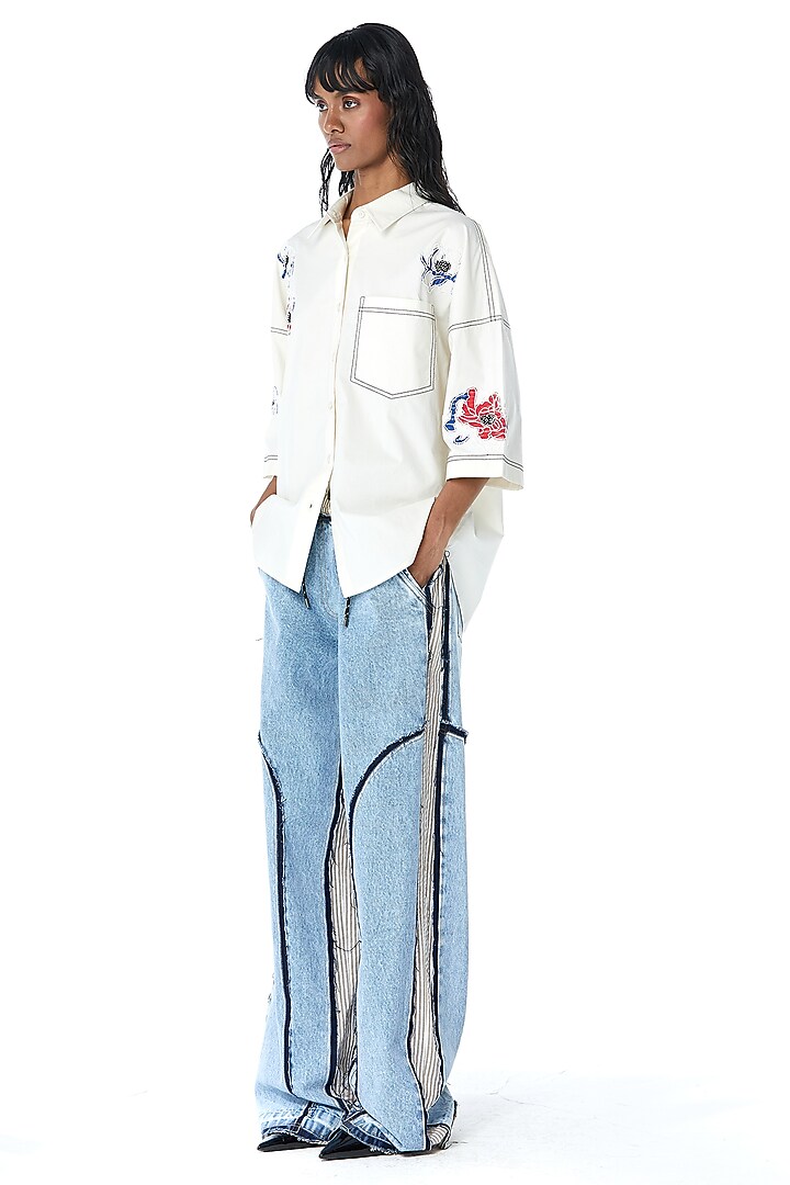 Off-White Cotton Embellished Shirt by Kanika Goyal at Pernia's Pop Up Shop