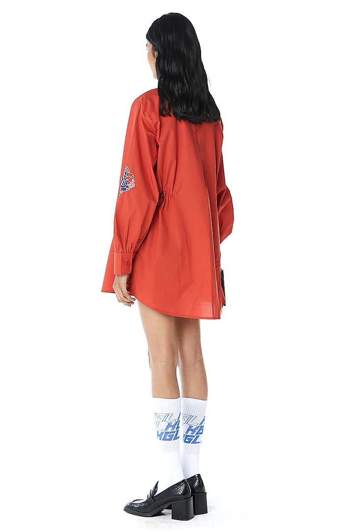 Orange Cotton Embellished Shirt Mini Vacation Dress by Kanika Goyal at Pernia's Pop Up Shop