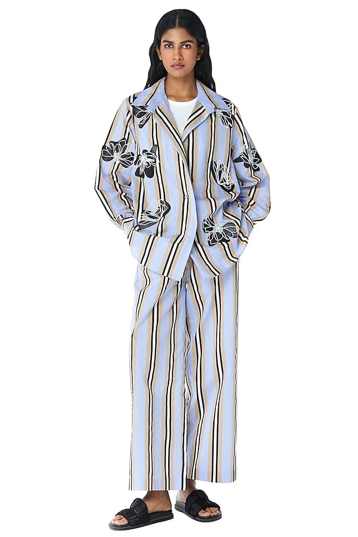 Blue & White Cotton Co-Ord Set by Kanika Goyal at Pernia's Pop Up Shop
