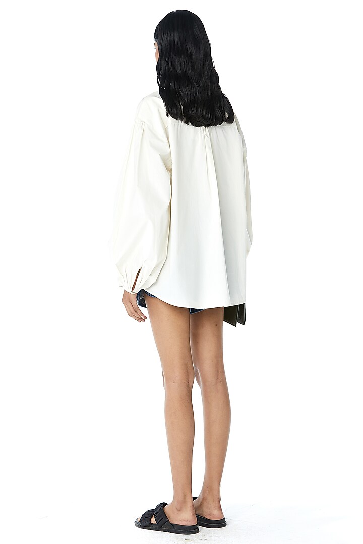 Off-White Cotton Embellished Shirt by Kanika Goyal at Pernia's Pop Up Shop