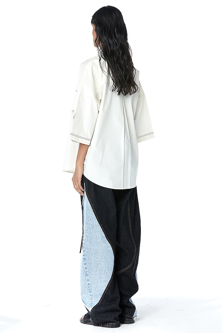 Off-White Cotton Embellished Oversized Shirt by Kanika Goyal at Pernia's Pop Up Shop