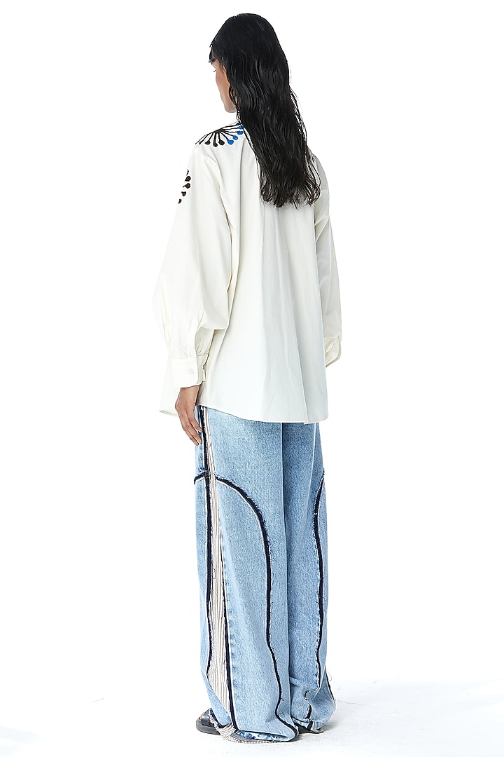 Off-White Cotton Embellished Oversized Shirt by Kanika Goyal at Pernia's Pop Up Shop