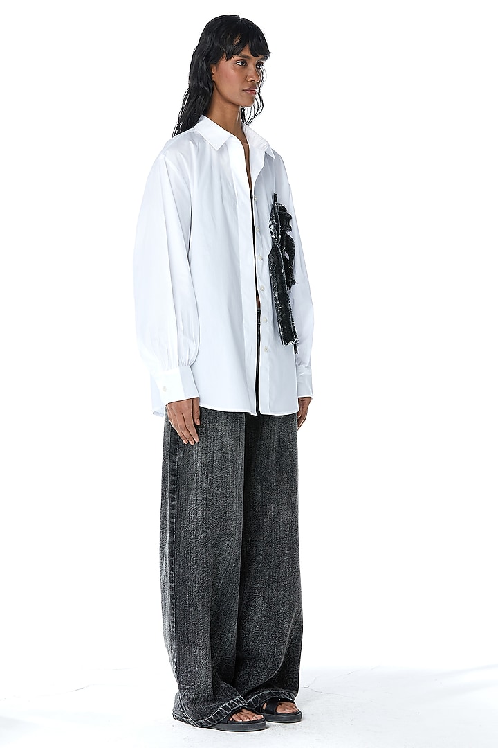 White Cotton Patchwork Shirt by Kanika Goyal at Pernia's Pop Up Shop