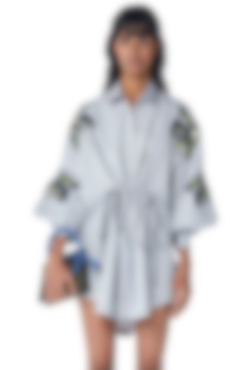 Blue Cotton Embellished Vacation Dress by Kanika Goyal at Pernia's Pop Up Shop