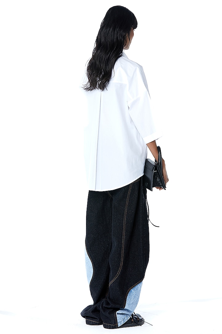 White Cotton Applique Embellished Shirt by Kanika Goyal at Pernia's Pop Up Shop