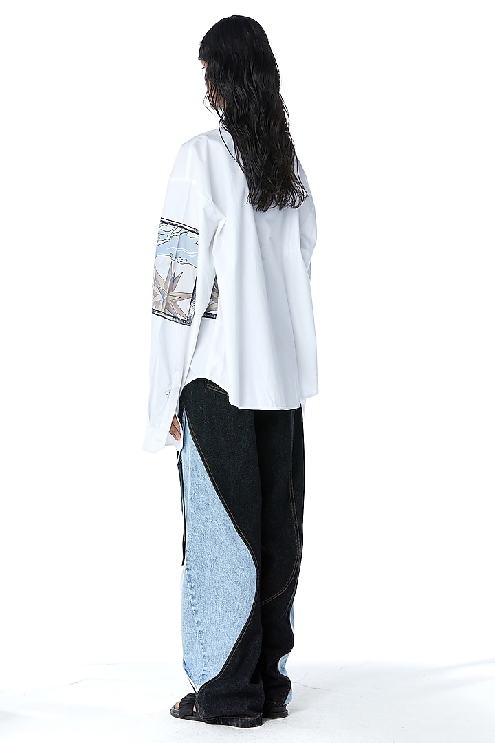 White Cotton Graphic Monogram Shirt by Kanika Goyal at Pernia's Pop Up Shop