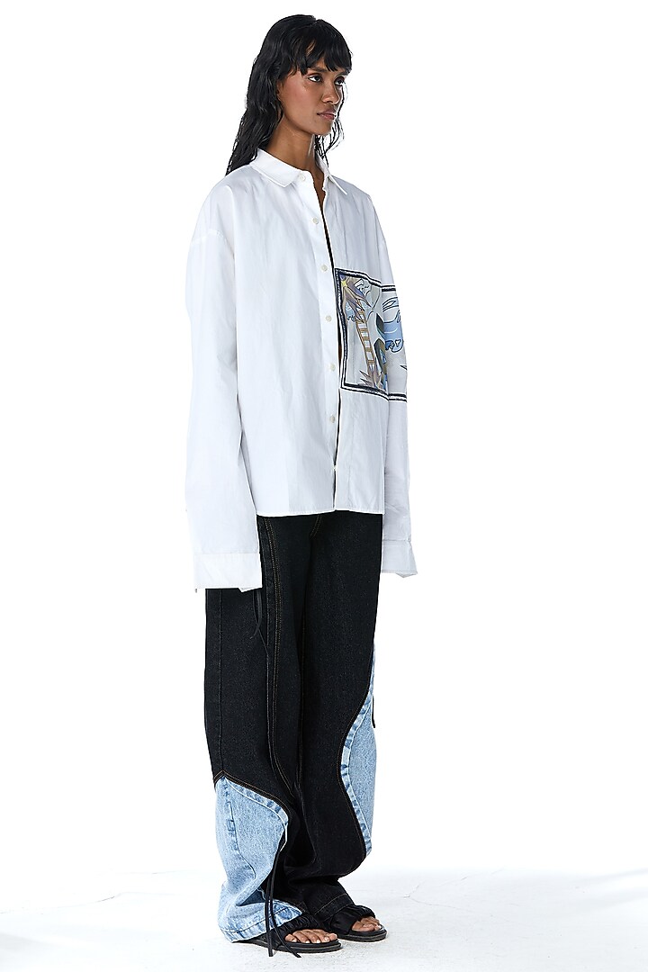 White Cotton Graphic Monogram Shirt by Kanika Goyal at Pernia's Pop Up Shop