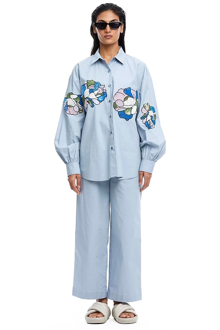 Blue Cotton Co-Ord Set by Kanika Goyal at Pernia's Pop Up Shop