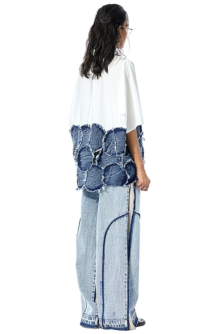Two-Toned Blue Cotton Denim Straight Pants by Kanika Goyal at Pernia's Pop Up Shop