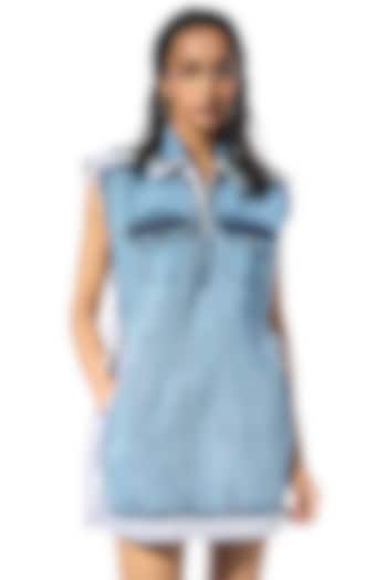 Light Blue Cotton Striped Denim Vacation Dress by Kanika Goyal at Pernia's Pop Up Shop