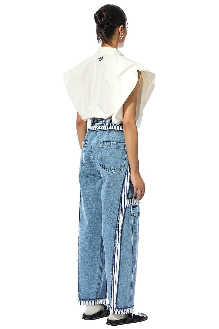 Two-Toned Blue Cotton Denim Pants by Kanika Goyal at Pernia's Pop Up Shop