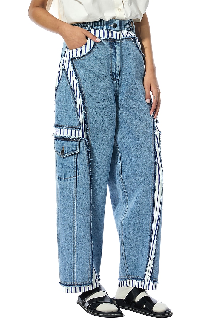 Two-Toned Blue Cotton Denim Pants by Kanika Goyal at Pernia's Pop Up Shop