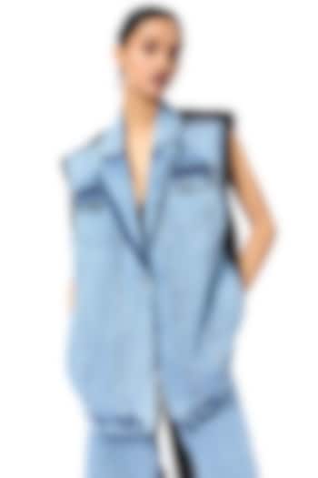 Blue & Black Cotton Panelled Denim Jacket by Kanika Goyal at Pernia's Pop Up Shop