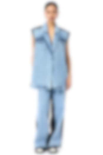 Blue & Black Cotton Panelled Denim Pants by Kanika Goyal at Pernia's Pop Up Shop