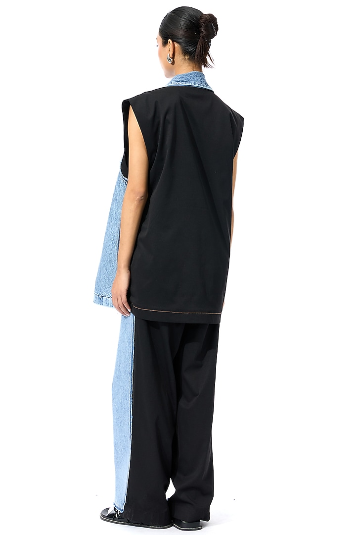 Blue & Black Cotton Panelled Denim Pants by Kanika Goyal at Pernia's Pop Up Shop