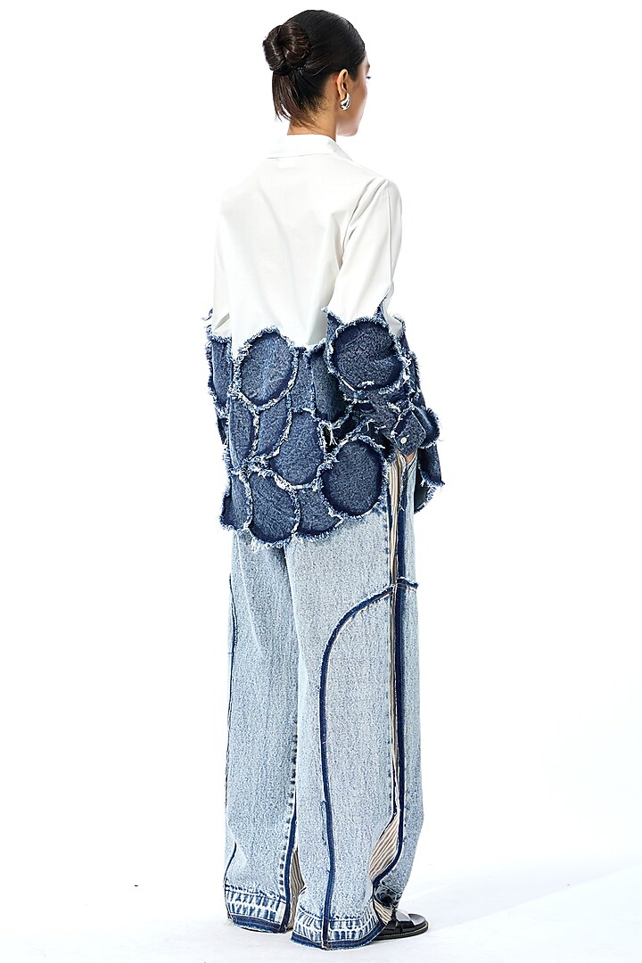 White Cotton Denim Patchwork Shirt by Kanika Goyal at Pernia's Pop Up Shop