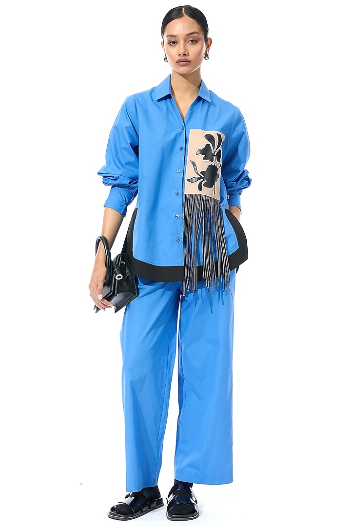 Blue Cotton Embellished Co-Ord Set by Kanika Goyal at Pernia's Pop Up Shop
