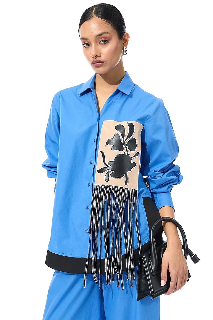 Blue Cotton Embellished Co-Ord Set by Kanika Goyal at Pernia's Pop Up Shop