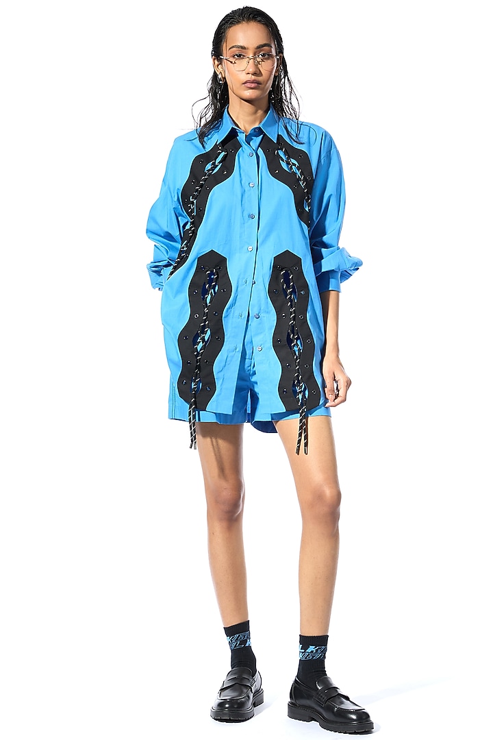 Blue Cotton Co-Ord Set by Kanika Goyal at Pernia's Pop Up Shop