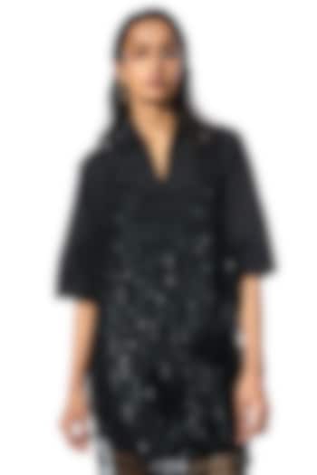 Black Cotton Vacation Shirt Dress by Kanika Goyal at Pernia's Pop Up Shop