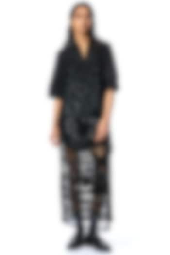 Black Net & Satin Floral Embellished Party Wear Dress by Kanika Goyal at Pernia's Pop Up Shop