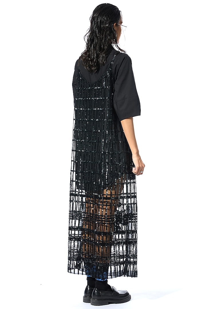 Black Net & Satin Floral Embellished Party Wear Dress by Kanika Goyal at Pernia's Pop Up Shop
