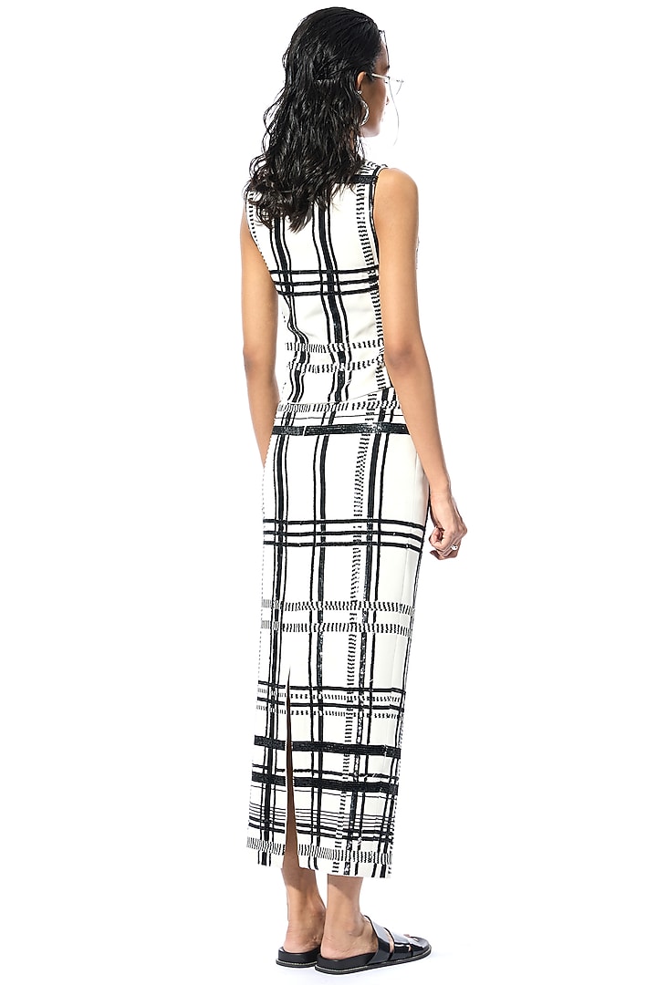 White & Black Polyester Embellished Midi Skirt by Kanika Goyal at Pernia's Pop Up Shop
