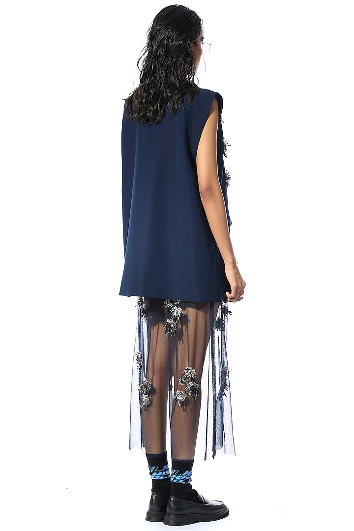 Navy Blue Polyester Embellished Vest by Kanika Goyal at Pernia's Pop Up Shop
