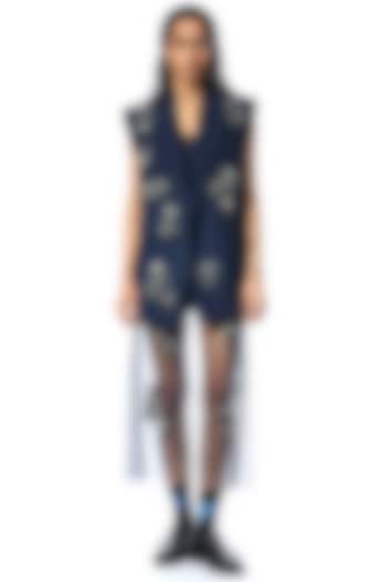 Navy Blue Net & Satin Embellished Vacation Dress by Kanika Goyal at Pernia's Pop Up Shop