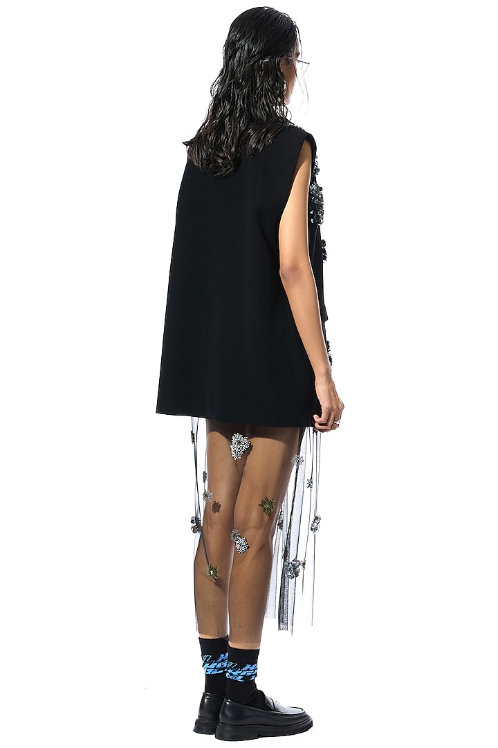 Black Net & Satin Embellished Vacation Dress by Kanika Goyal at Pernia's Pop Up Shop