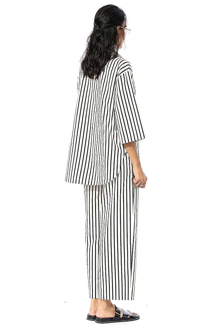 Beige & Black Cotton Embellished Striped Co-Ord Set by Kanika Goyal at Pernia's Pop Up Shop