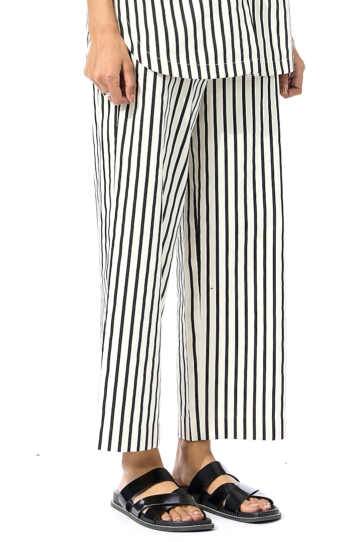 Beige & Black Cotton Embellished Striped Co-Ord Set by Kanika Goyal at Pernia's Pop Up Shop