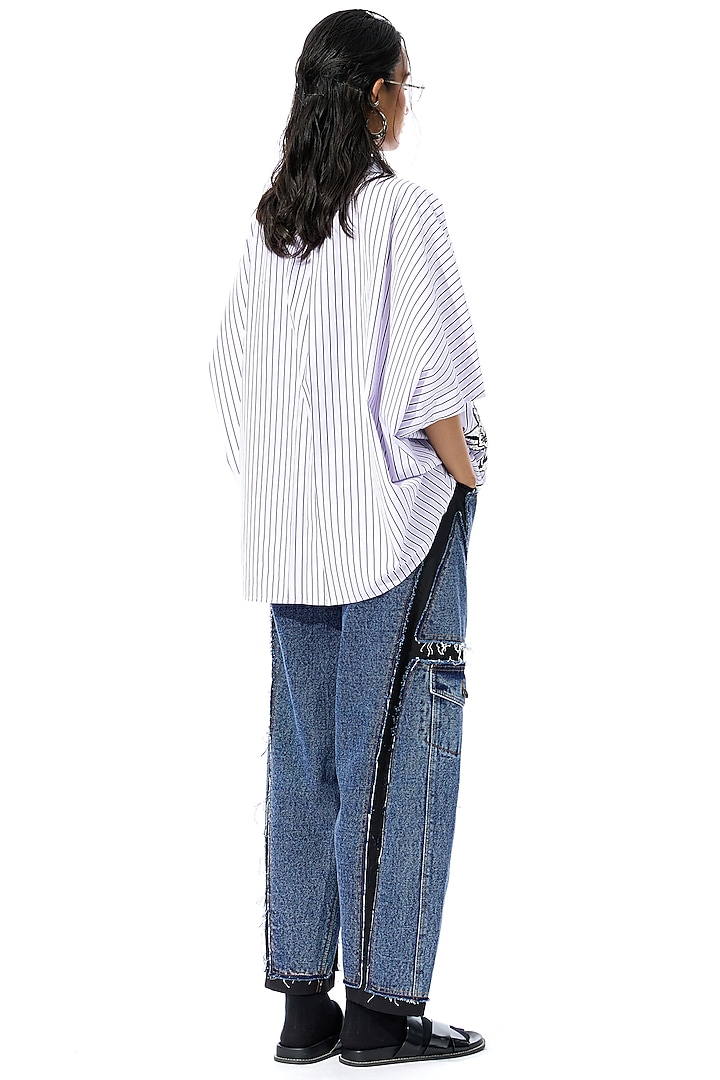 Lilac & Black Cotton Embellished Striped Shirt by Kanika Goyal at Pernia's Pop Up Shop