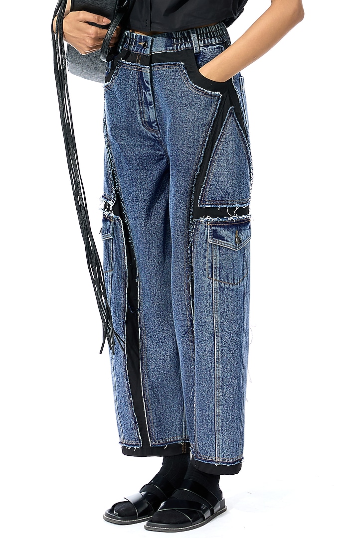 Blue & Black Cotton Pants by Kanika Goyal at Pernia's Pop Up Shop