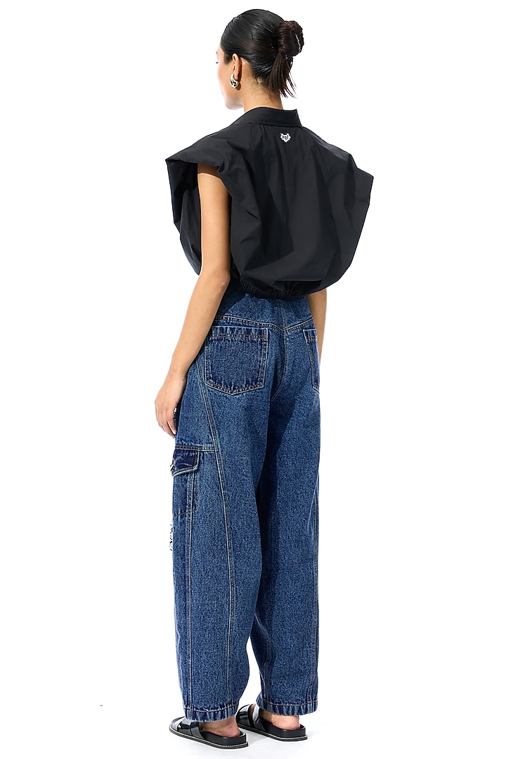 Blue Cotton Embellished Pants by Kanika Goyal at Pernia's Pop Up Shop