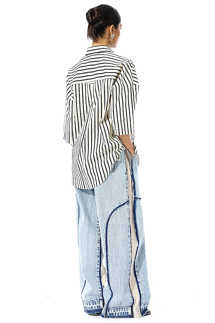 Beige & Black Cotton Striped Shirt by Kanika Goyal at Pernia's Pop Up Shop