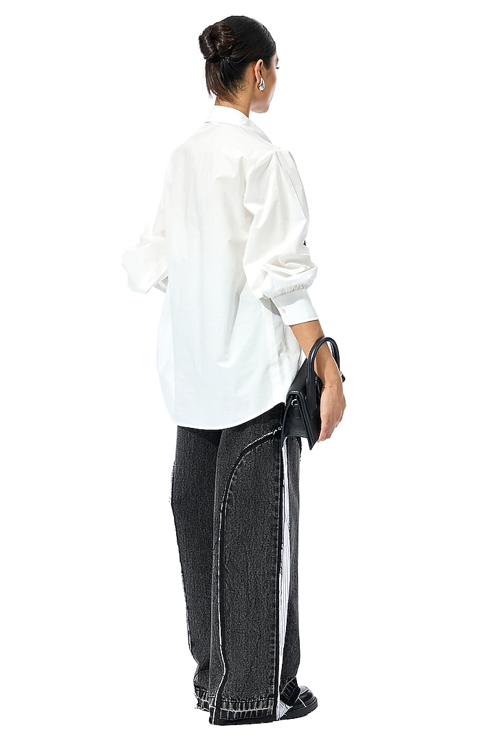 White Cotton Embellished Shirt by Kanika Goyal at Pernia's Pop Up Shop